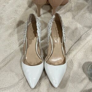 Jessica Simpson White and Tan Heels